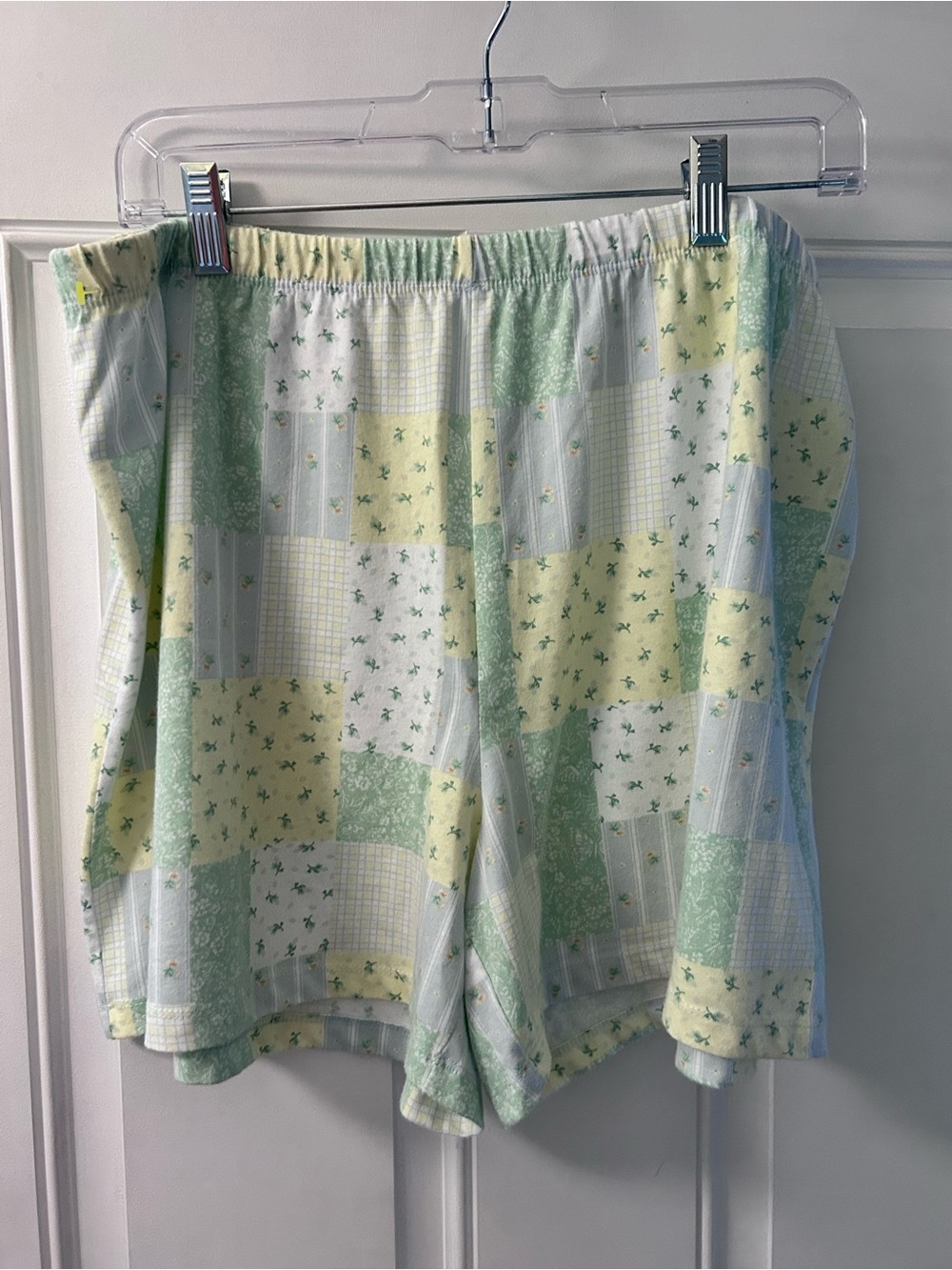 Womens Patchwork Print Lounge Shorts - Green & Yellow